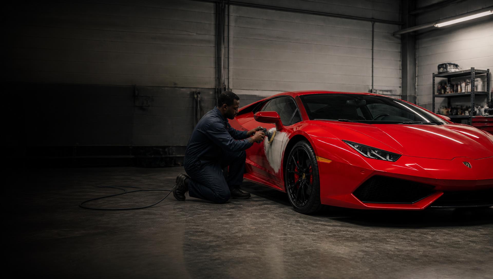 Car masked for paint inside the Two Brothers Auto Body shop
